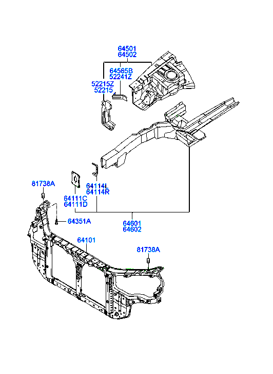 Подкрылок и панель крепления радиатора